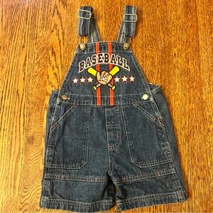 Vintage 90s BT Kids Baseball Denim Overalls/Shortalls toddler size 2